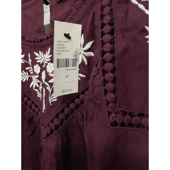 Lane Bryant Embroidered Blouse Size 18 Garnet Keyhole Back Boho Style - Picture 5 of 5